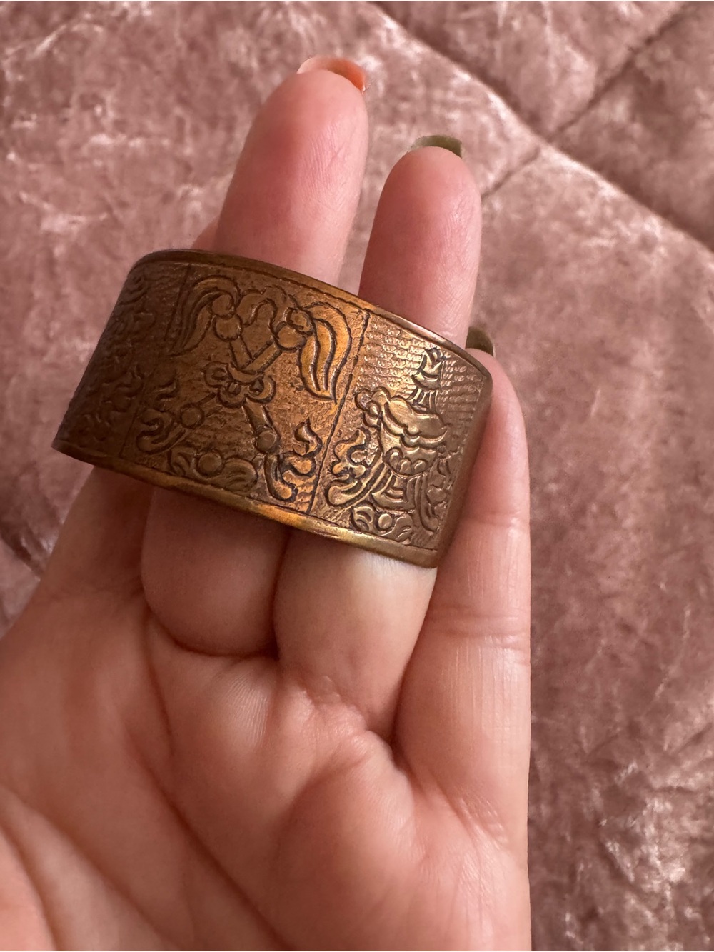 Engraved Wide Copper Cuff Bracelet